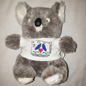 VINTAGE 1988 GREY KOALA BEAR STUFFED ANIMAL PLUSH In USPS Love T Shirt